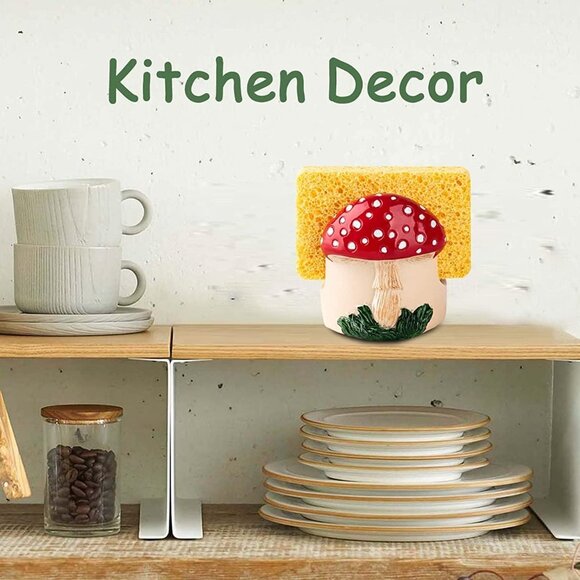 Mushroom Kitchen Sponge Holder Ceramic Sponge Dish Red Sponge Holder For Kitchen - Picture 4 of 7